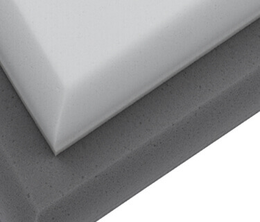 Stacked sound absorbers with rounded edges and fire protection class DIN 4102 B1 / C-s2, d0 according to DIN EN 13501