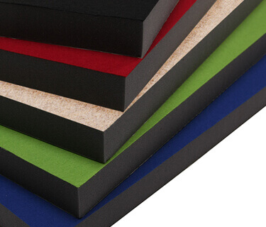 Stacked sound absorbers with felt surface in various colours