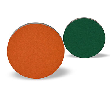 Stacked sound absorbers with felt surface in various colours