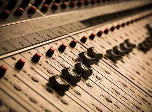 A mixing desk in a recording studio for sound recordings