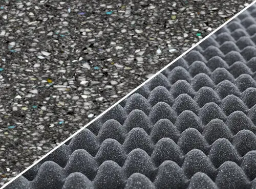 Difference between heavy acoustic foam for insulation structure-borne sound and nubbed foam for dampening air-borne sound.