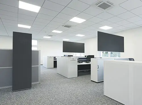Acoustic walls and acoustic columns in an office