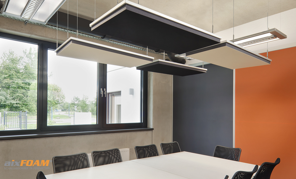 Effective Sound Insulation For Offices Call Centers Aixfoam Design Sound Absorption Panels With Coloured Acoustic Felt Surface Sh006 Aluminium Suspension Cassette