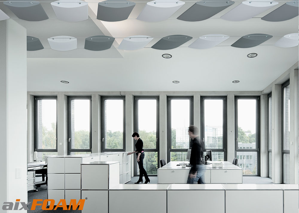 Effective Sound Insulation For Offices Call Centers Aixfoam Design Soundproofing Ceiling Panels Sh010 Aero With Cable System Installation