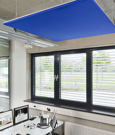 Acoustic sails above the desk in the office