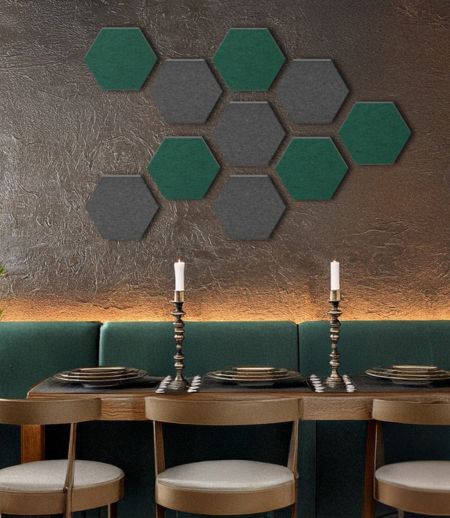 Sound absorber with felt surface to match the restaurant's interior design Sound absorber with felt surface to match the restaurant's interior design