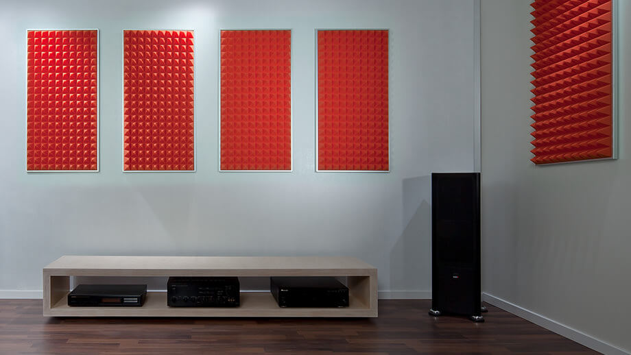 GIZA sound absorbers with pyramid profile in a music room