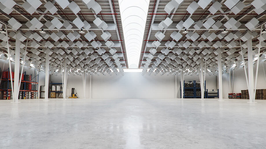 CUBIX Industry sound insulation cubes in a hall