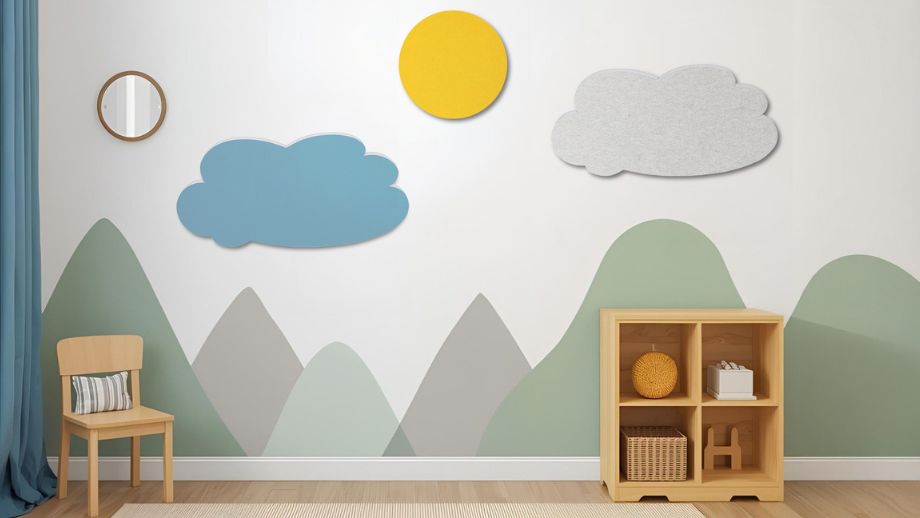 SCHLUMMERLAND Cloud and FELT Drop on the wall in a nursery school SCHLUMMERLAND Cloud and FELT Drop on the wall in a nursery school